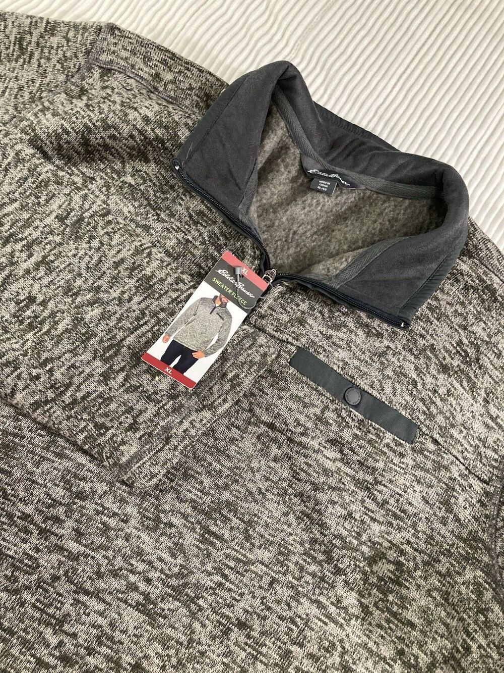 Eddie Bauer Fleece Pullover Mens XL Gray 1/4 Zip Moc Neck Pockets Warm - Picture 7 of 11